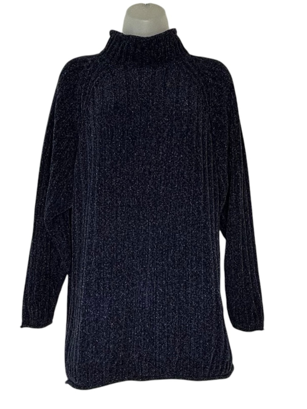 EQUORIAN Heritage Women M 14 16 Vintage Blue Chenille Ribbed Knit Tunic Sweater.